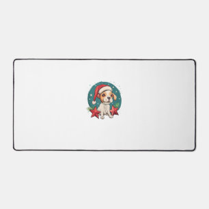 Funny Dog with Christmas Stars for Festive Season Desk Mat