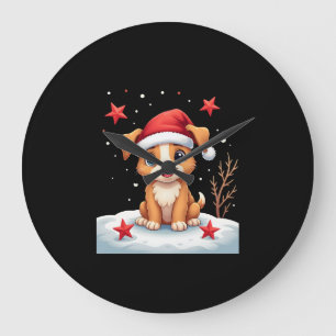 Funny Dog with Christmas Stars for Festive Season Large Clock