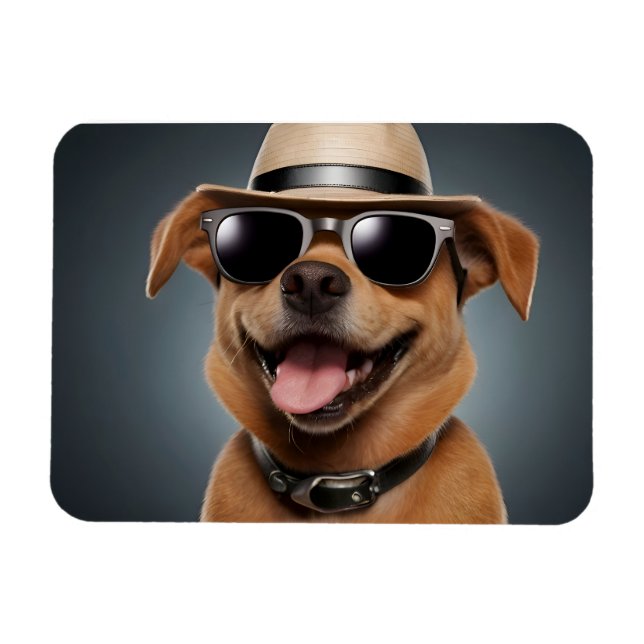 Funny dog with glasses and hat magnet (Horizontal)