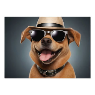 Funny dog with glasses and hat photo print