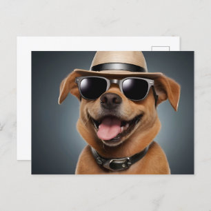 Funny dog with glasses and hat postcard