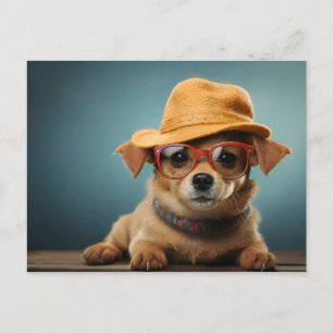 Funny dog with glasses and hat postcard