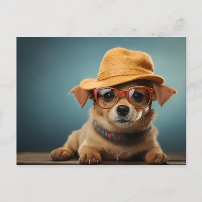 Funny dog with glasses and hat postcard (Front)