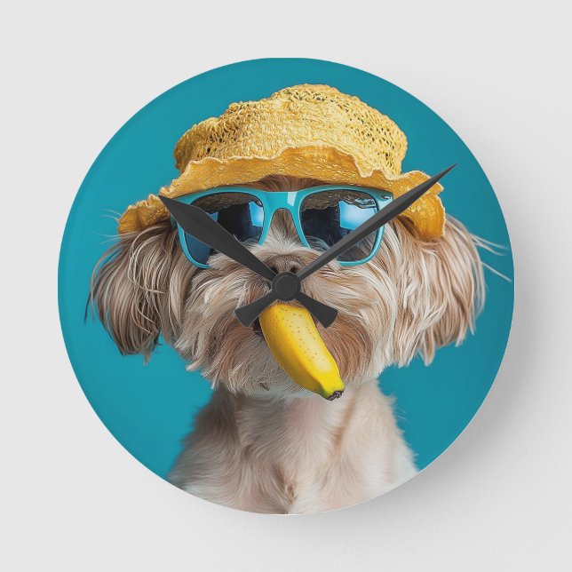 Funny Dog with Sunglasses and Hat Wall Clock Desig (Front)