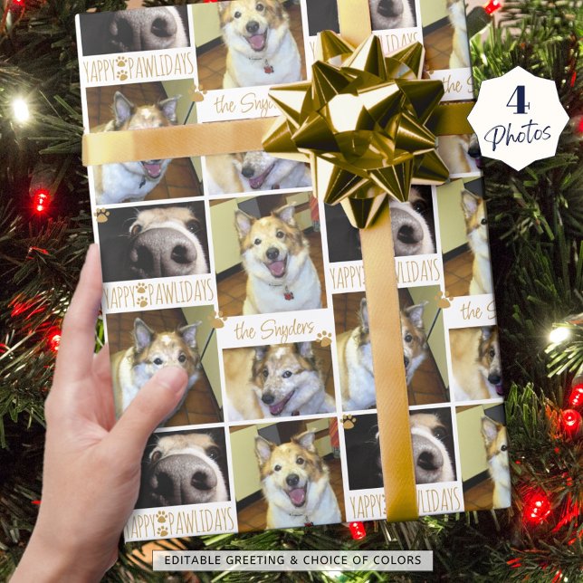 Funny Dog YAPPY PAWLIDAYS 4 Photo Personalised Wrapping Paper (Creator Uploaded)