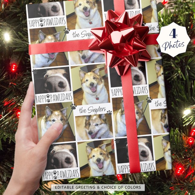 Funny Dog YAPPY PAWLIDAYS 4 Photo Personalised Wrapping Paper (Creator Uploaded)