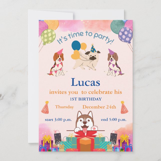 Funny Dogs 1st Birthday  Invitation (Front)