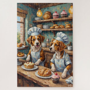 Funny Dogs Bakery Scene Cute Dog Lover Art Jigsaw Puzzle