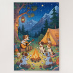 Funny Dogs Camping Adventure Cute Outdoor Dog Love Jigsaw Puzzle<br><div class="desc">A charming outdoor adventure scene where playful pups enjoy a cozy night of camping beneath the stars. With tents,  campfires,  and happy dogs exploring the wilderness,  this cheerful artwork captures the fun spirit of friendship and adventure.</div>