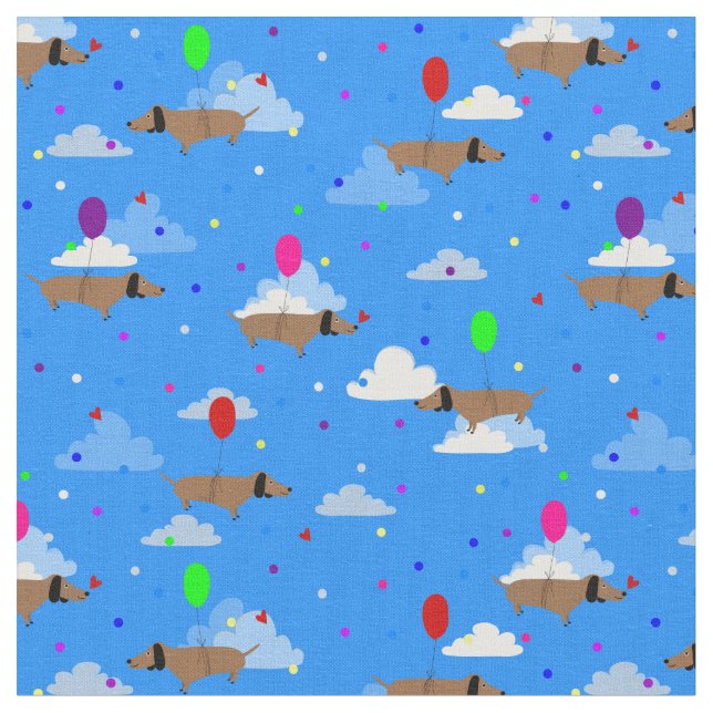 funny dogs dachshund balloons clouds fabric (Close Up)