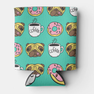 Funny dogs, doughnuts, coffee pattern. can cooler