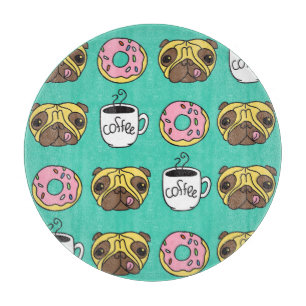 Funny dogs, doughnuts, coffee pattern. cutting board