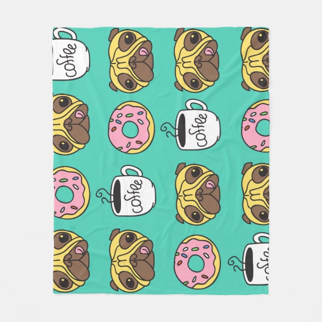 Funny dogs, doughnuts, coffee pattern. fleece blanket (Front)