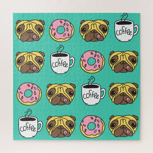 Funny dogs, doughnuts, coffee pattern. jigsaw puzzle (Vertical)