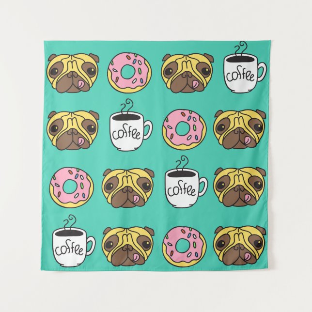 Funny dogs, doughnuts, coffee pattern. tapestry (Front)