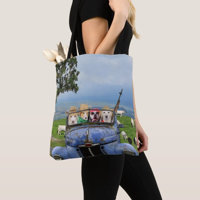 Funny Dogs in Old Pickup Tote Bag (Close Up)