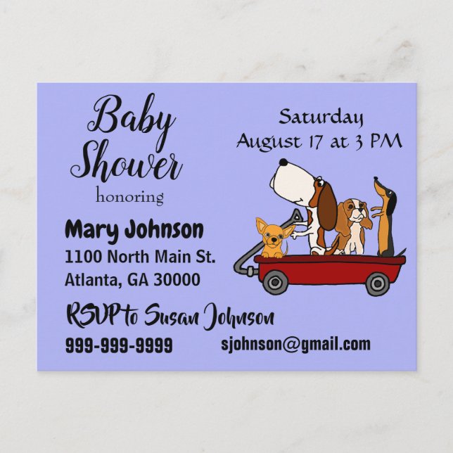 Funny Dogs in Wagon Baby Shower Invitation Postcard (Front)