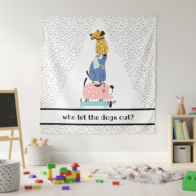 Funny Dogs Kids  Tapestry (funny kids wall tapestry)