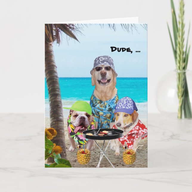 Funny Dogs/Lab in Hawaiian Shirts on Beach Card (Front)