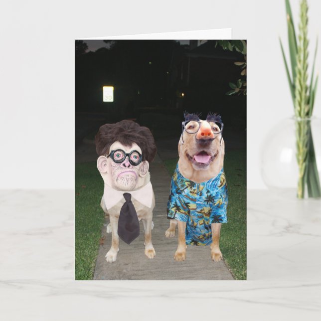 Funny Dogs/Labs as Humans on Halloween Card (Front)