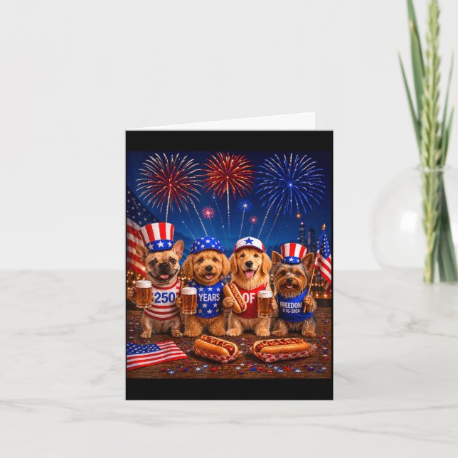 Funny dogs meme drinking beer hotdog 250th card (Front)