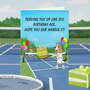 Funny Dogs Playing Tennis Birthday Cake Card