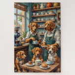 Funny Dogs Running Coffee Shop Illustration Dog Jigsaw Puzzle<br><div class="desc">A delightful and humorous illustration featuring playful pups running their very own cozy café. From brewing fresh coffee to serving sweet treats,  the lively scene is filled with charming details that dog lovers will enjoy discovering.</div>