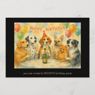 Funny Dogs Sipping Champagne Birthday Party Invitation
