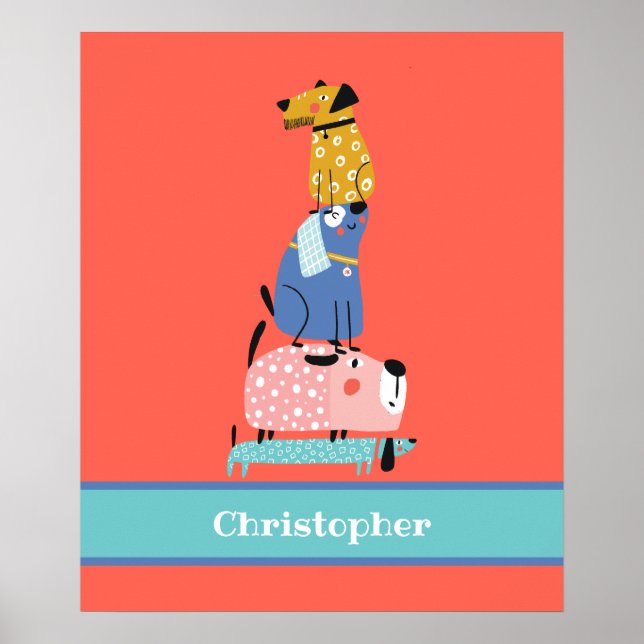 Funny Dogs with Name Kids Poster (Front)