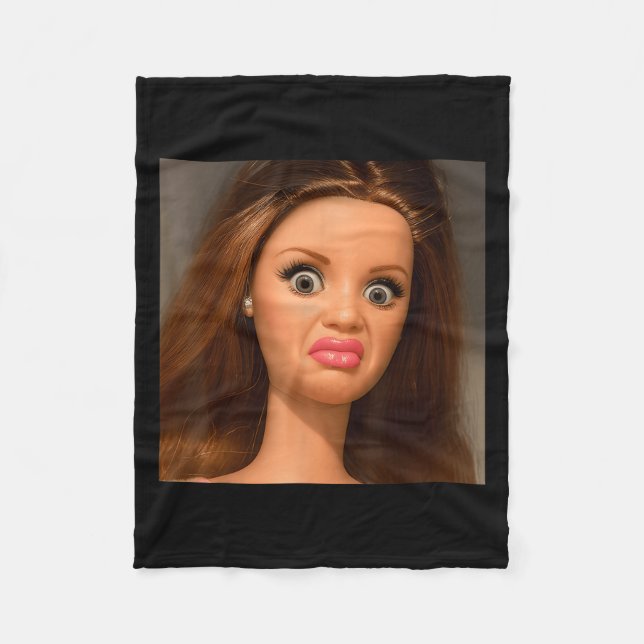 Funny Doll Face Meme Disgusting  Fleece Blanket (Front)