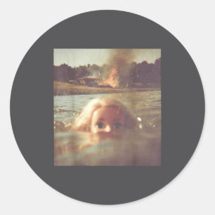 Funny Doll Face Swimming Meme  Classic Round Sticker