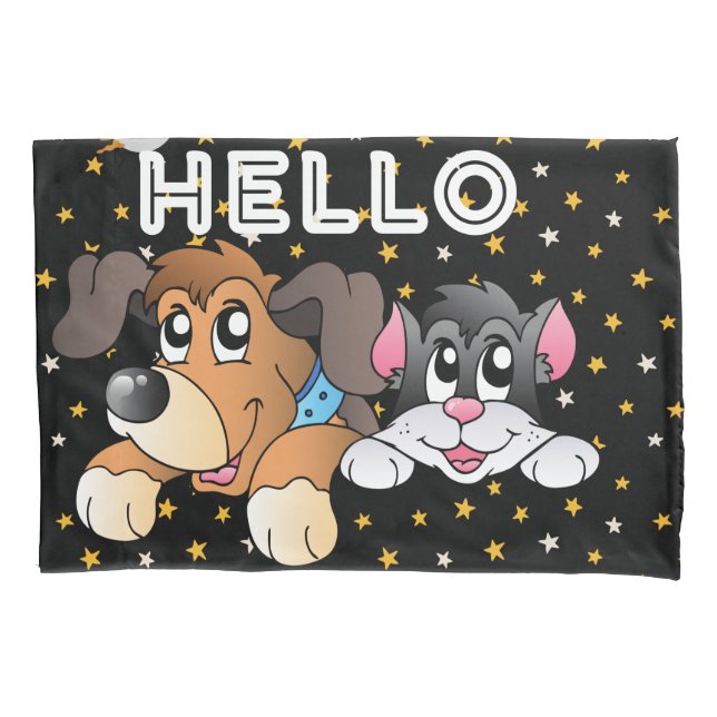 Funny dolls dark grey stars and universe kids  pillowcase (Front)