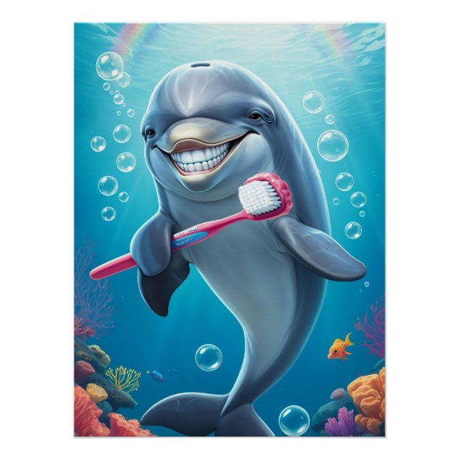 funny dolphin brush teeth  poster (Front)
