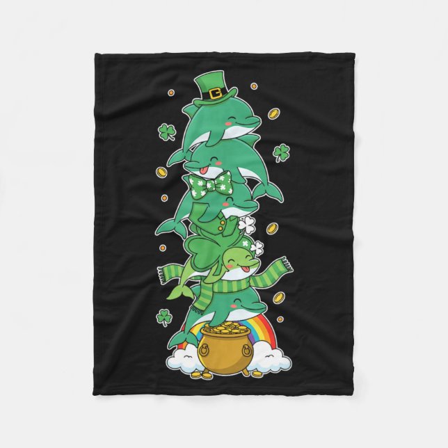 Funny Dolphin Clover St Patricks Day Womens Mens Fleece Blanket (Front)
