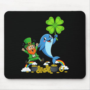 Funny dolphin clover st patricks day womens mens mouse pad