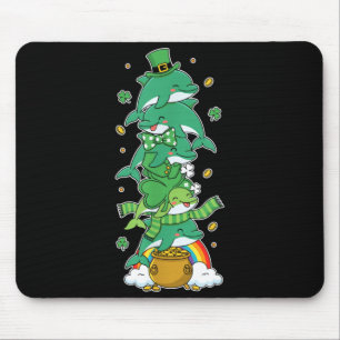 Funny Dolphin Clover St Patricks Day Womens Mens Mouse Pad