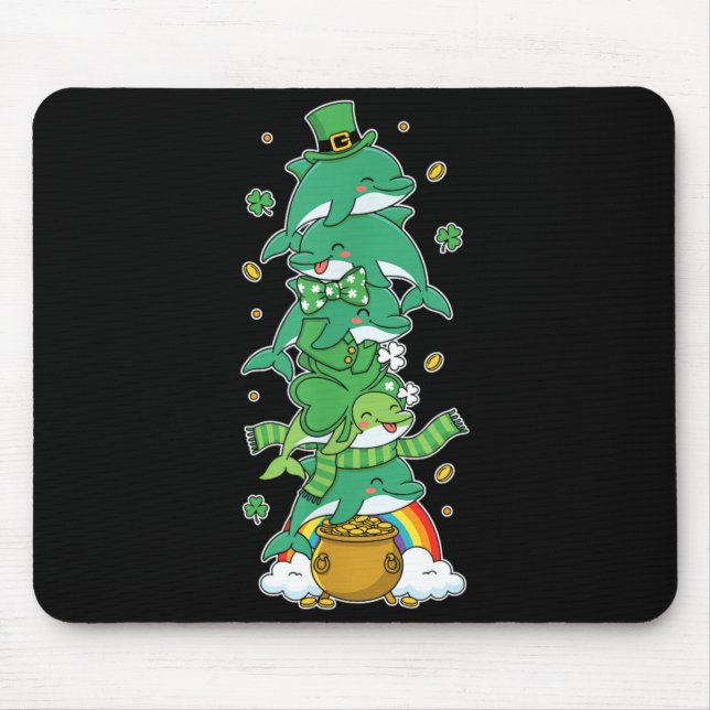 Funny Dolphin Clover St Patricks Day Womens Mens Mouse Pad (Front)