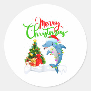 Funny Dolphin Fish Lover Xmas Lighting Dolphin Chr Classic Round Sticker