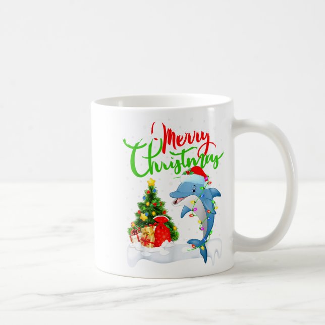 Funny Dolphin Fish Lover Xmas Lighting Dolphin Chr Coffee Mug (Right)