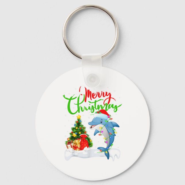 Funny Dolphin Fish Lover Xmas Lighting Dolphin Chr Key Ring (Front)