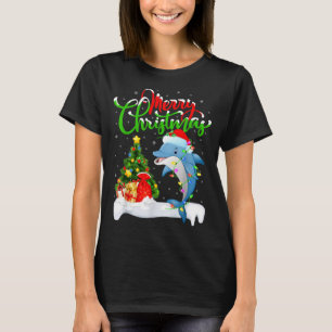 Funny Dolphin Fish Lover Xmas Lighting Dolphin Chr T-Shirt