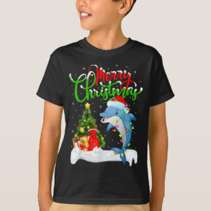 Funny Dolphin Fish Lover Xmas Lighting Dolphin Chr T-Shirt