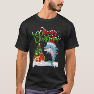 Funny Dolphin Fish Lover Xmas Lighting Dolphin Chr T-Shirt