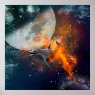 Funny dolphin in the universe poster