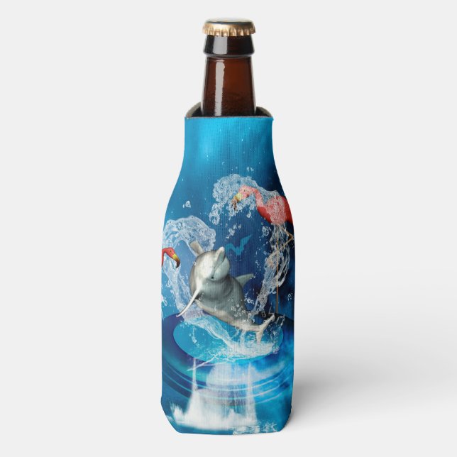 Funny dolphin jumping by a heart bottle cooler (Bottle Front)
