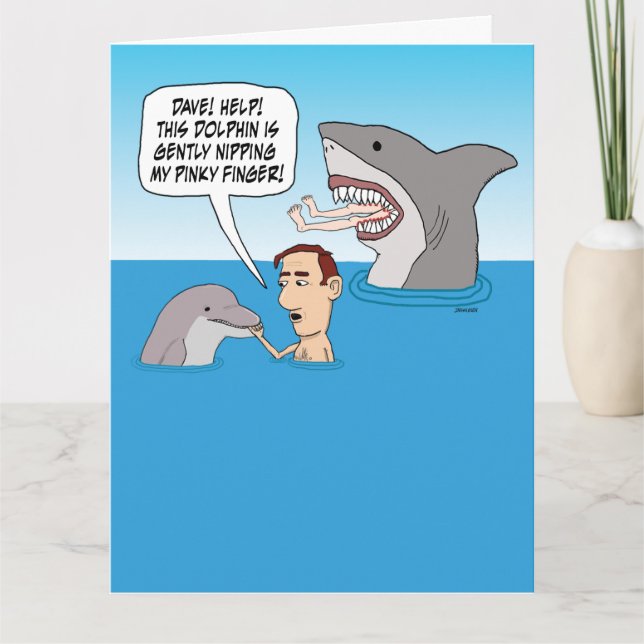 Funny Dolphin Nip and Shark Bite Birthday Card (Front)