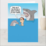Funny Dolphin Nip and Shark Bite Birthday Card<br><div class="desc">Here's a hilarious cartoon birthday card featuring a guy whose pinky finger is being nipped by a dolphin. Meanwhile, his friend Dave is no help at all, probably because he's being devoured by a shark. Jaw-dropping humour! Thanks for choosing this original design by © Chuck Ingwersen and supporting me —...</div>