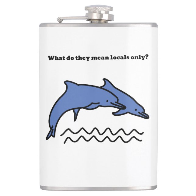 Funny Dolphin Ocean Love Waves Vinyl Wrapped Flask (Front)