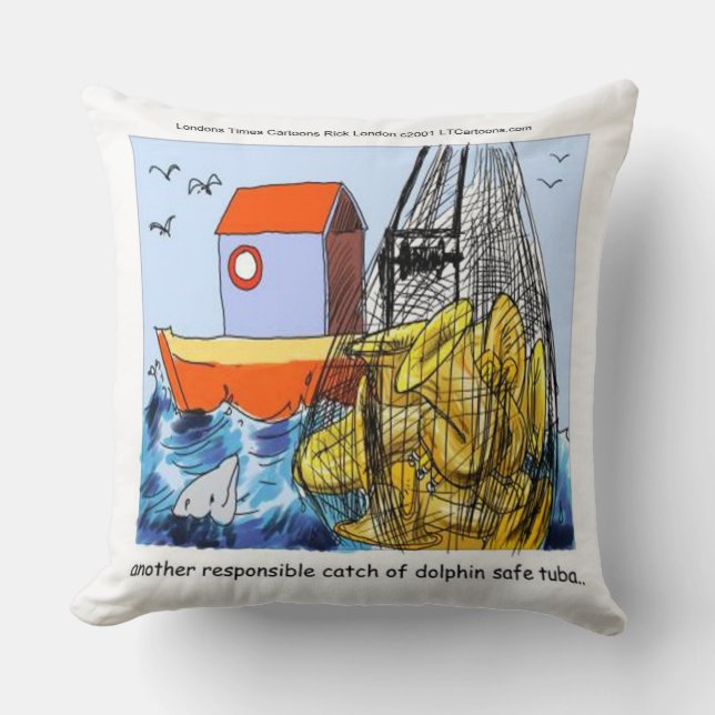 Funny Dolphin-Safe Tuba Cotton Throw Pillow (Front)