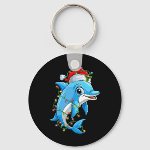 Funny Dolphin Santa Hat Christmas Tree Lights Xmas Key Ring
